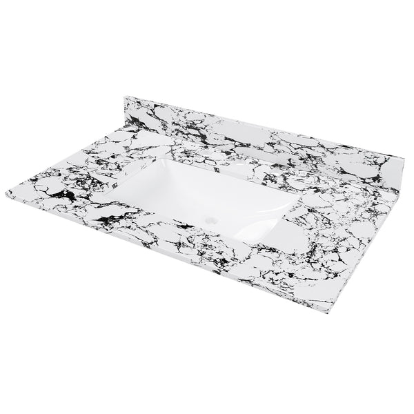 English Elm 37"X22" Panda White Artificial Marble Bathroom Vanity Top With Sink, Backsplash & Easy Install W509P362106