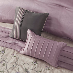 English Elm Embroidered 7-Piece Comforter Set In Soft Purple & Grey For California King - Luxurious Floral Design B03596943