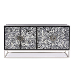 Howard Elliott Aurora Credenza Cabinet - Handcrafted Sunburst Design, Elegant Storage Solution In Black & Silver Frame Black Wood , Steel ,Bone   *No Animals Were Harmed In The Making Of This Piece. 45021-howard-elliott