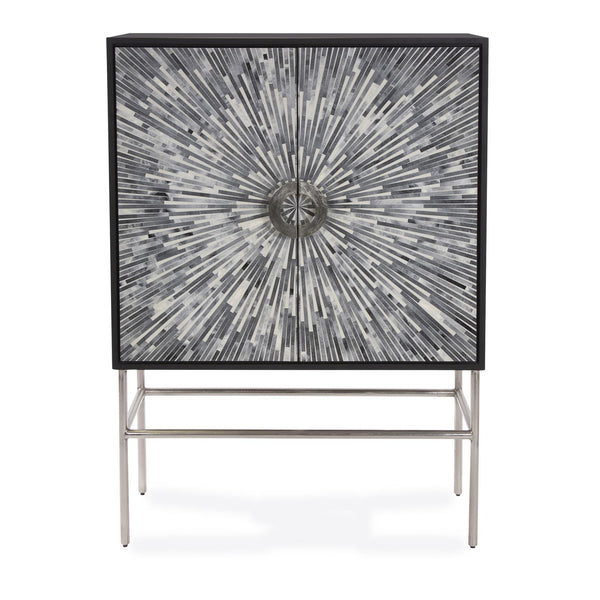Howard Elliott Aurora Square Bar Cabinet - Handcrafted Sunburst Design, Stylish Storage Solution & Modern Elegance Black Wood , Steel ,Bone   *No Animals Were Harmed In The Making Of This Piece. 45022-howard-elliott