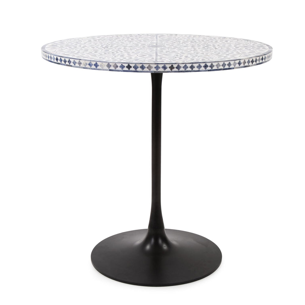 Howard Elliott Flora Bistro Table - Handcrafted Inlaid Bone Design With Elegant Blue And White Foliage, Sleek Base Blue Bone Inlay , Resin , Iron , Mdf 45025-howard-elliott