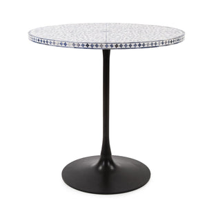 Howard Elliott Flora Bistro Table - Handcrafted Inlaid Bone Design With Elegant Blue And White Foliage, Sleek Base Blue Bone Inlay , Resin , Iron , Mdf 45025-howard-elliott
