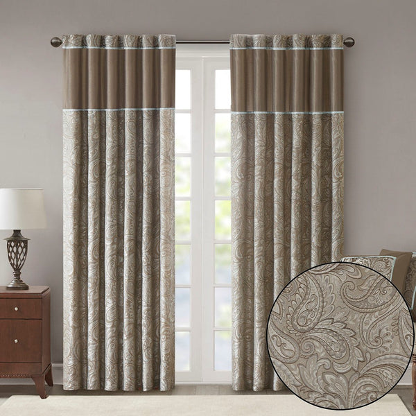 English Elm Jacquard Madison Park Aubrey Window Curtain Pair 50x84 Blue Taupe Platinum Jacquard Paisley Panels B035100442