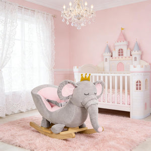 English Elm Elephant Plush Toddler Rocking Toy with Sound Effects Steel Frame and Sparkly Crown T3971P442354