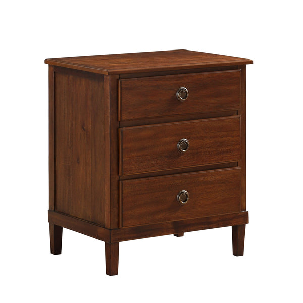 English Elm Chamberlin Brown Solid Wood 3-Drawer Nightstand with Antique Bronze Rings, Full-Extension Glides, 27" H B050P376938
