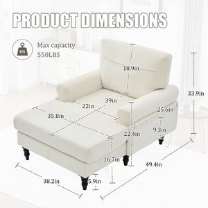 English Elm Modern Chenille Fabric Recliner Chaise Lounge Sofa with High-Resilience Foam, 550LB Capacity, Cozy Plush Backrest and Armrests for Living Room Relaxation Beige W395P371331