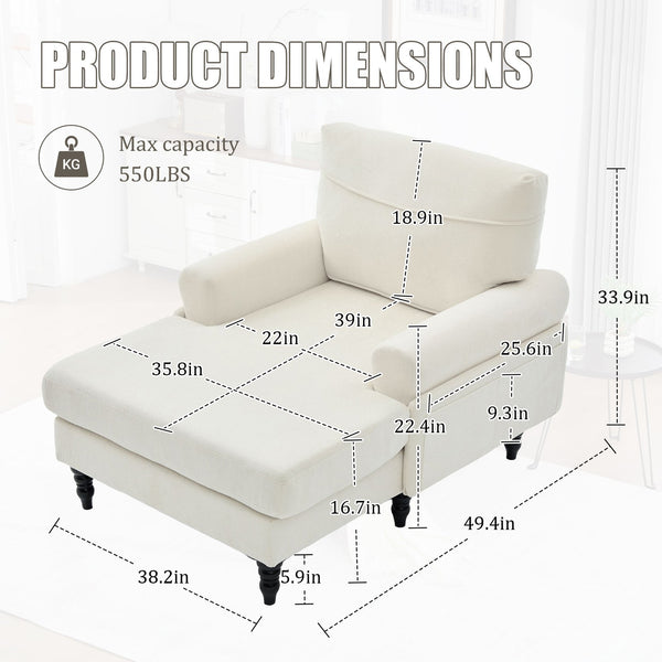 English Elm Modern Chenille Fabric Recliner Chaise Lounge Sofa with High-Resilience Foam, 550LB Capacity, Cozy Plush Backrest and Armrests for Living Room Relaxation Beige W395P371331