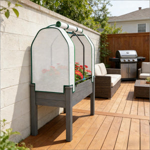 English Elm Raised Metal Garden Bed with Tall Diamond Trellis Powder Coated Outdoor Privacy Planter Dark Gray T3971P459723