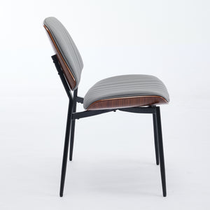 English Elm A&A Mid Century Dining Chair Set of 2 with Curved Ergonomic Walnut Back Upholstered Seat and Metal Legs Gray Pu W1143P191787