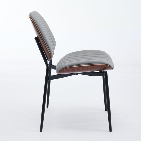 English Elm A&A Mid Century Dining Chair Set of 2 with Curved Ergonomic Walnut Back Upholstered Seat and Metal Legs Gray Pu W1143P191787