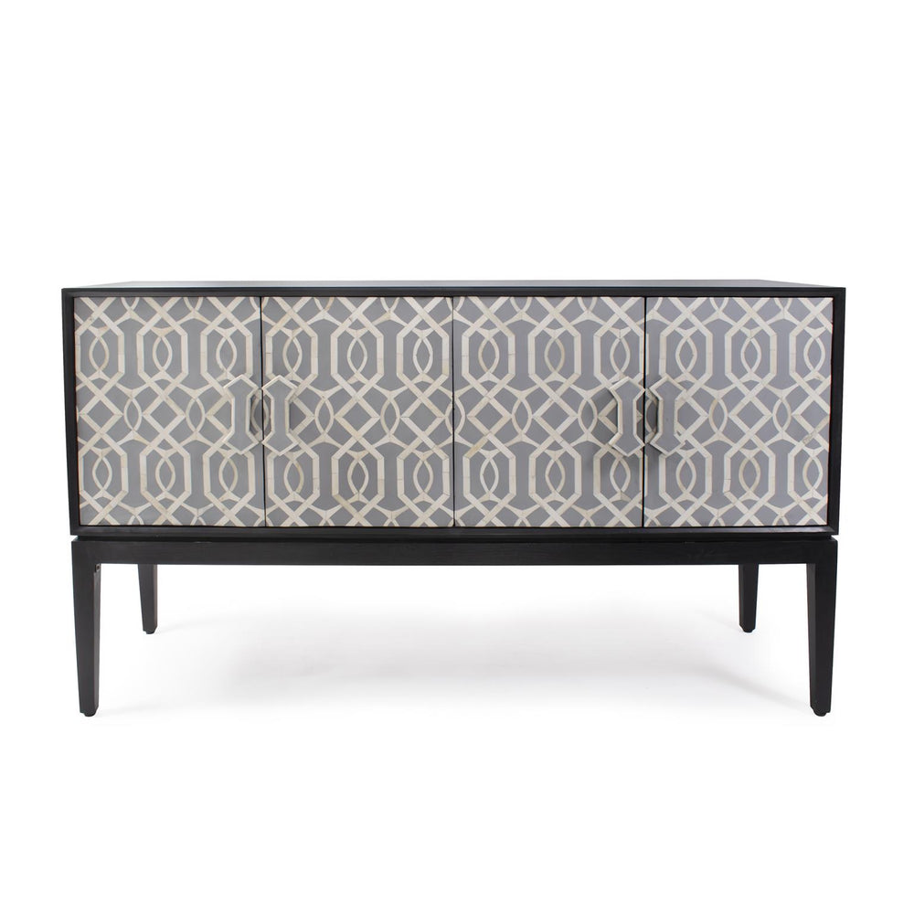 Howard Elliott Shearer Modern Black Credenza With Bone Inlay - Elegant Wine Rack For Stylish Home Bar & Dining Black Bone Inlay,Oak Veneer,Mdf,Oak 45032-howard-elliott