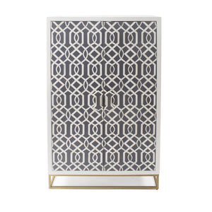Howard Elliott Arrouge Elegant Tall Cabinet With Ivory Finish, Gold Iron Stand & Lattice Design For Chic Storage White Bone Inlay,Iron Powder Coating,Mdf 45033-howard-elliott