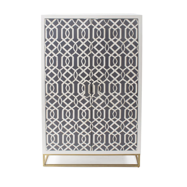 Howard Elliott Arrouge Elegant Tall Cabinet With Ivory Finish, Gold Iron Stand & Lattice Design For Chic Storage White Bone Inlay,Iron Powder Coating,Mdf 45033-howard-elliott