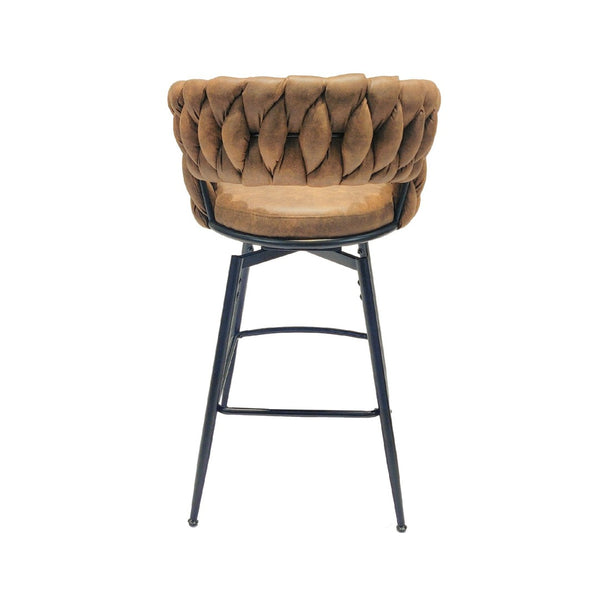 English Elm 28" Woven Leather Swivel Barstools with Arms Padded Back Industrial Kitchen Set of 2 W3732P418929