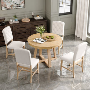 English Elm Trexm Retro 5 Piece Extendable Round Dining Set with Button Tufted Upholstered Chairs Natural ST000094AAN-2026