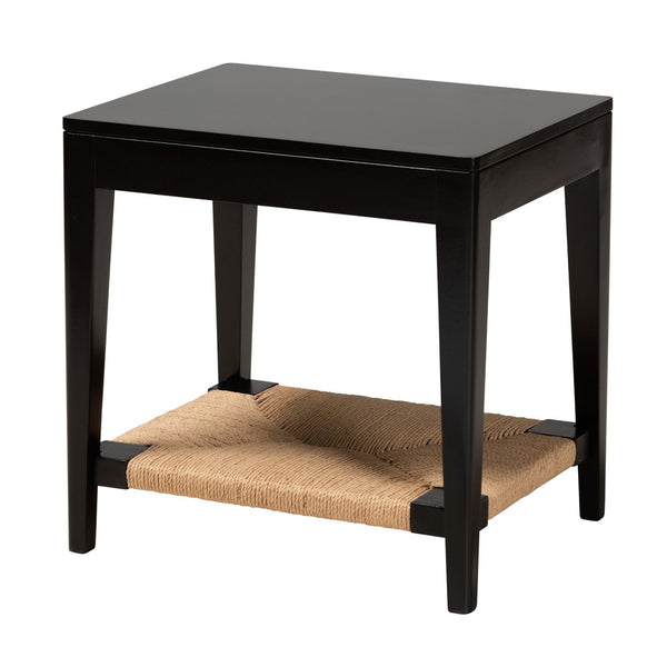English Elm Bohemian Rattan Panel Acacia Wood Console Table with Open Shelf for Entryway B2750P420368