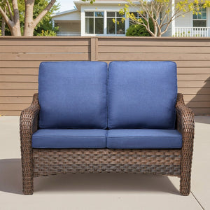 English Elm 49.6" Pe Wicker Patio Loveseat All-weather Steel Frame Deep Seat Outdoor Sofa Blue T3773P417379