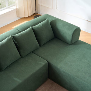 English Elm 106" Modular Sectional Sofa with Deep Seat Velvet Upholstery, Boneless L Shaped Chaise, 5 Pillows, No Assembly Required Green W3163S00044