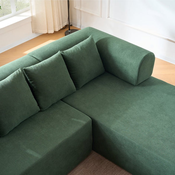 English Elm 106" Modular Sectional Sofa with Deep Seat Velvet Upholstery, Boneless L Shaped Chaise, 5 Pillows, No Assembly Required Green W3163S00044