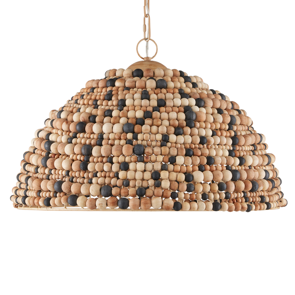 Medley Pendant Light - Bohemian Dome Design with Natural Wood Beads - Adjustable Height & Unique Style