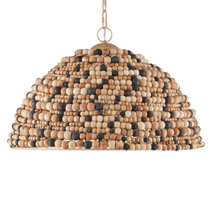 Medley Pendant Light - Bohemian Dome Design with Natural Wood Beads - Adjustable Height & Unique Style