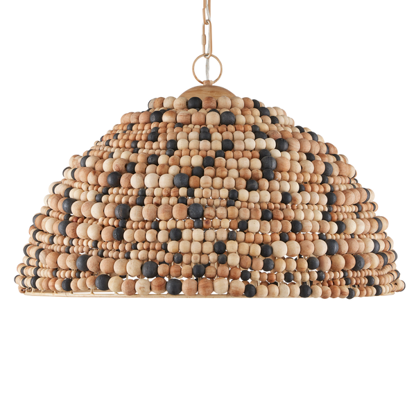 Medley Pendant Light - Bohemian Dome Design with Natural Wood Beads - Adjustable Height & Unique Style