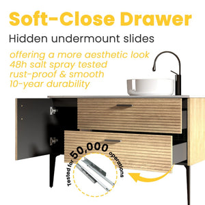 English Elm Grace Floating Walnut Vanity with Solid Surface Sink and Soft Close Storage Drawers W1865S00205