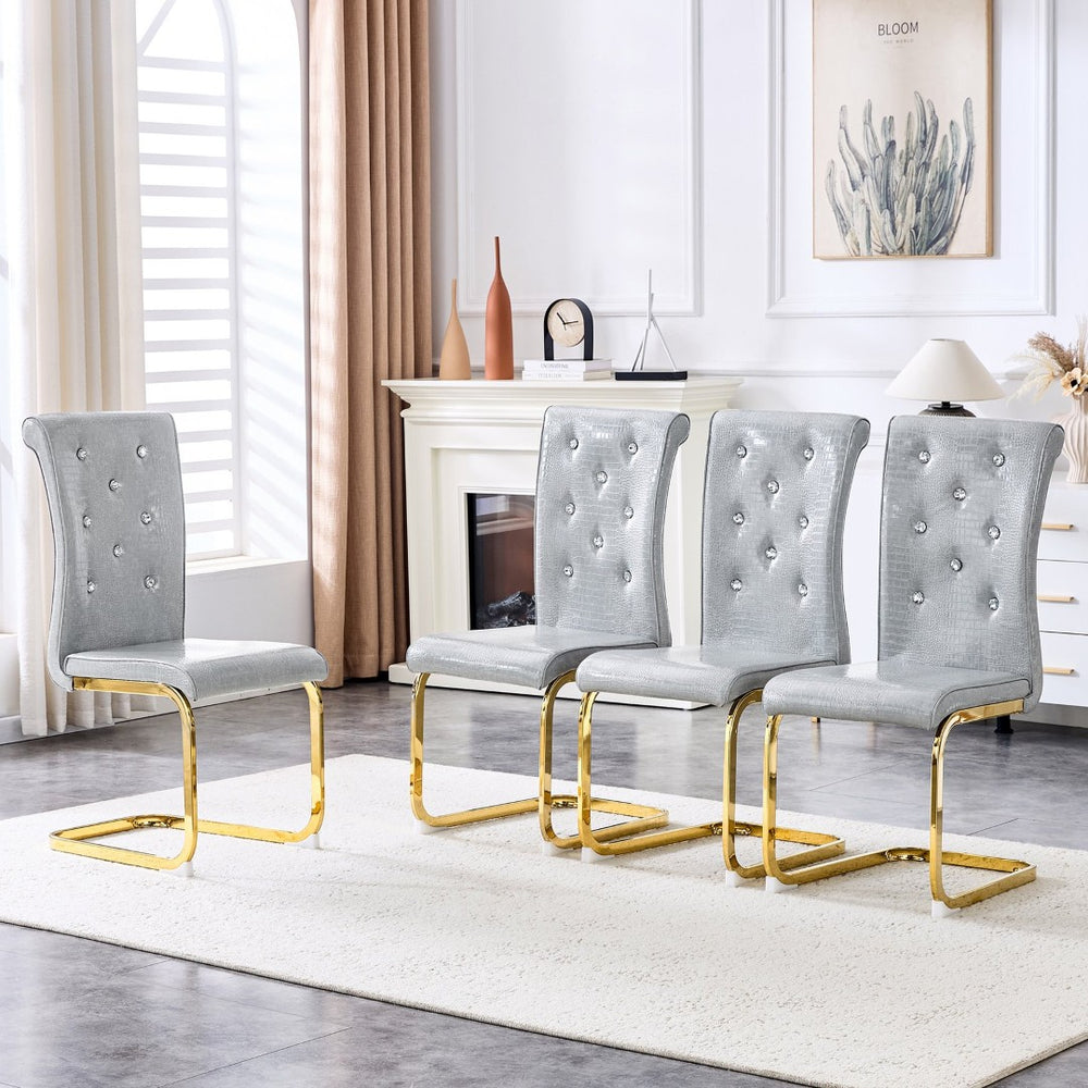English Elm Luxury Pu Upholstered Dining Chair Set of 4 with Channel Stitching and Metal Legs Gray W1512P491851