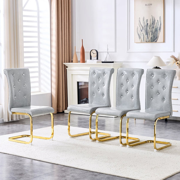 English Elm Luxury Pu Upholstered Dining Chair Set of 4 with Channel Stitching and Metal Legs Gray W1512P491851