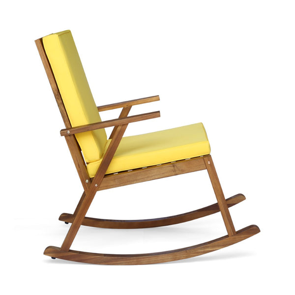 English Elm Champlain Outdoor Acacia Wood Rocking Chair with Cross-back Design and Cushions Teak+Yellow 62685.00YLW