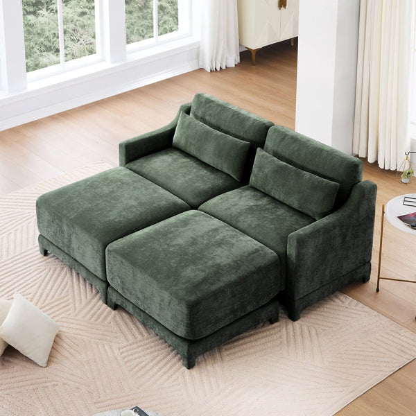 English Elm Two Chenille Sofa With Ottoman & Lumbar Pillows - Ergonomic, Stylish Design For Cozy Living Spaces W714S01215-GIGA