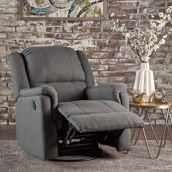English Elm Christopher Knight Home® - Charcoal Glider Recliner Swivel Chair - Compact Manual Reclining Fabric Seat, Plush Ergonomic Comfort 61368.00CCL