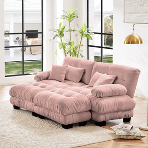 English Elm Cloud Chenille Sleeper Sofa With 2 Lumbar Pillows & Ottomans - Stylish Comfort For Modern Living W714S01009