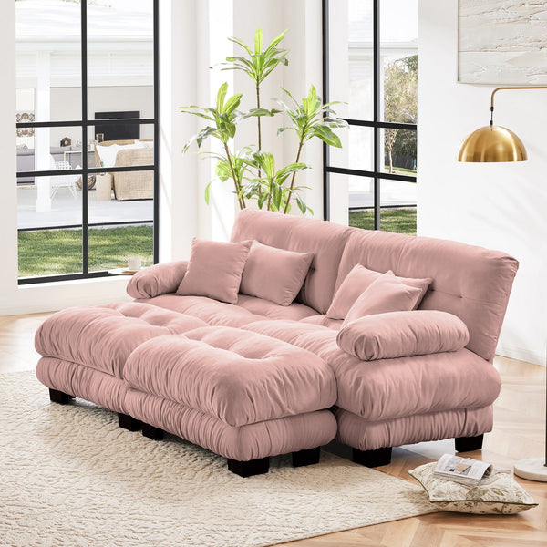 English Elm Cloud Chenille Sleeper Sofa With 2 Lumbar Pillows & Ottomans - Stylish Comfort For Modern Living W714S01009