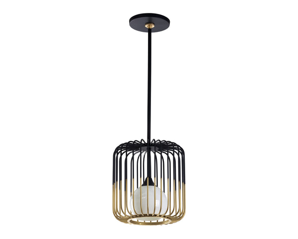 Sunpan Circa Pendant Light - Stunning Industrial Art Deco Design with Misted Glass and Brass Accents Small - 10.5W x 10.5D x 48H