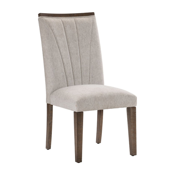 English Elm Contemporary Acacia Veneer Extendable Dining Set with Six Upholstered Gray Fabric Chairs B011S01603
