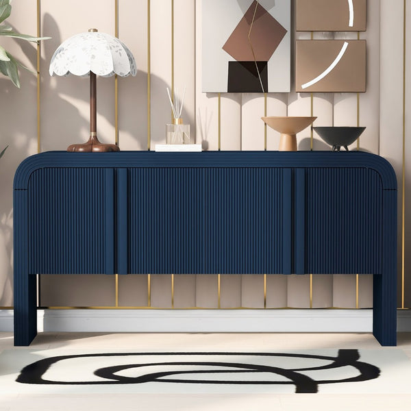 English Elm U_style Wave Door Pine Console Table Sculptural Storage for Entryway or Sofa Navy Blue N711P415846V