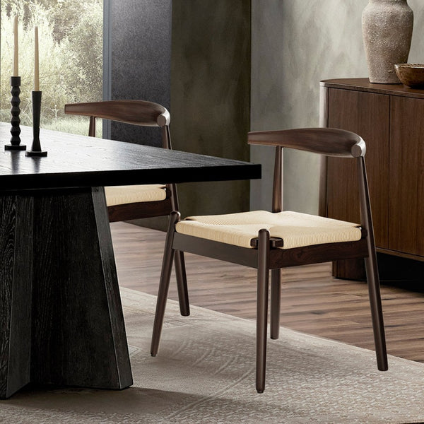 English Elm Weave Dining Chairs Set Of 2 - Mid-Century Modern Oak Frame With Handwoven Seats For Any Space T3623P371951-GIGA