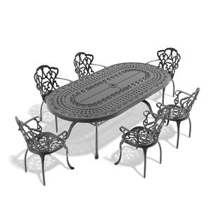 English Elm 7-Piece Cast Aluminum Patio Furniture Set With Off-White Cushions - Durable, Elegant, And Weather-Resistant! W1710S00107