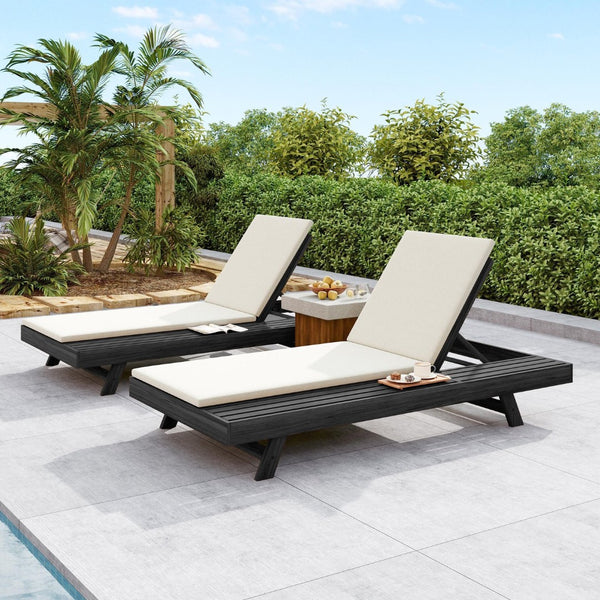 English Elm Lounge Chaise Outdoor Acacia Wood Slatted Frame with Water Resistant Cushion Resort Style Black,Cream N770P442B18C