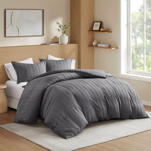 JLA Home Super Listing - Woven Logan Set Duvet Cover with Subtle Striped Texture, Brushed Microfiber Reverse, Oeko‑Tex Safe Charcoal AM12-0580