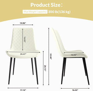 English Elm White PU Leather Dining Chair Set of 2 — Thick Cushion, Metal Legs, Durable PU, Adjustable Feet, 300lb Capacity T3967P399493