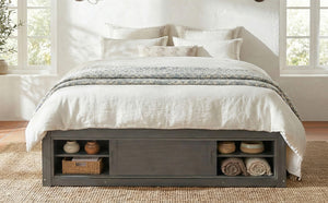 English Elm Queen Platform Bed with Four Storage Drawers Footboard Cubby Modern Low Profile Frame Gray LP000138AAE