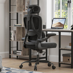 English Elm Ergonomic Mesh High Back Desk Chair with Lumbar Support Flip up Arms and Headrest Black T3623P434266