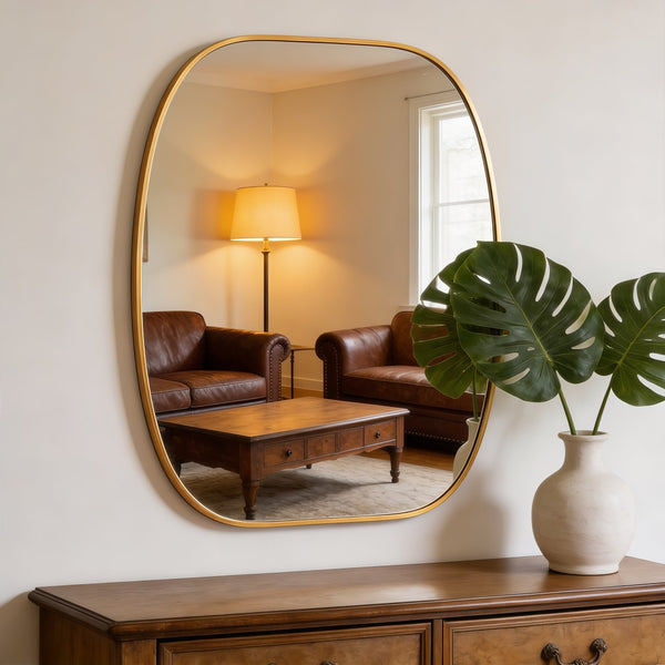 English Elm 30x40 Oval Wall Mirror Slim Metal Frame Distortion Free Glass Bathroom Entryway Accent Gold W2203P476482