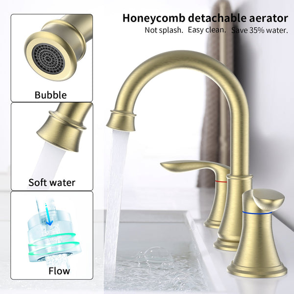 English Elm 2-Handle Brushed Gold Widespread Bathroom Sink Faucet With 360° Swivel Spout For Elegant Style T3177P277513