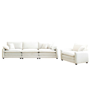English Elm Mid-Century Modern Sofa Set - 3-Seater & Single Seat With Plush Pillows, Ergonomic Comfort & Style W714S00689