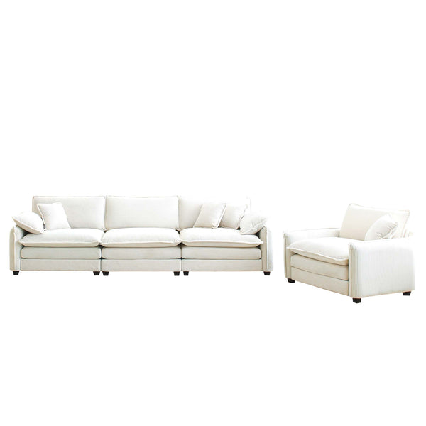 English Elm Mid-Century Modern Sofa Set - 3-Seater & Single Seat With Plush Pillows, Ergonomic Comfort & Style W714S00689