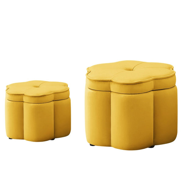 English Elm Set of 2 Flower Petal Velvet Storage Ottomans Sculptural Nesting Seating for Living Room Yellow W2186P440356