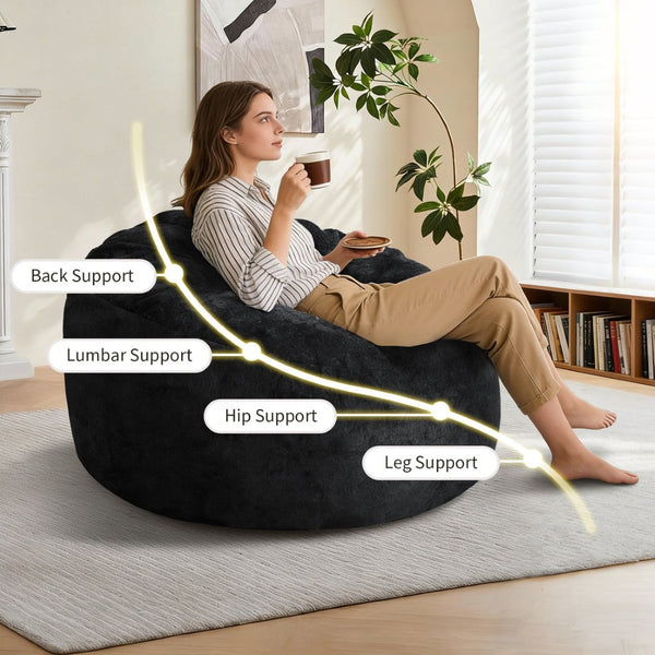 English Elm Ultra-comfort Oversized Bean Bag Floor Chair with Foam Bead Fill for Gaming Reading Lounge Black W3737P459106